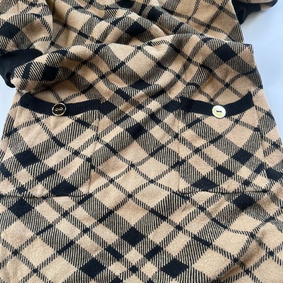 NY&C Knit Dress Sz M Argyle Preppy Dark Academia Plaid Cottagecore Puff Sleeve - Picture 5 of 13